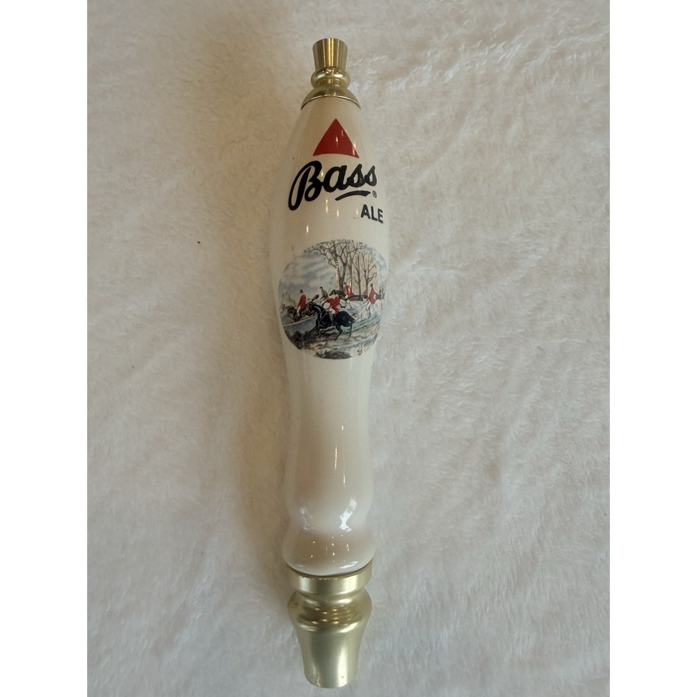 Vintage Bass Ale Ceramic Beer Tap Handle Fox Hunt English Pub Bar 9" Brass